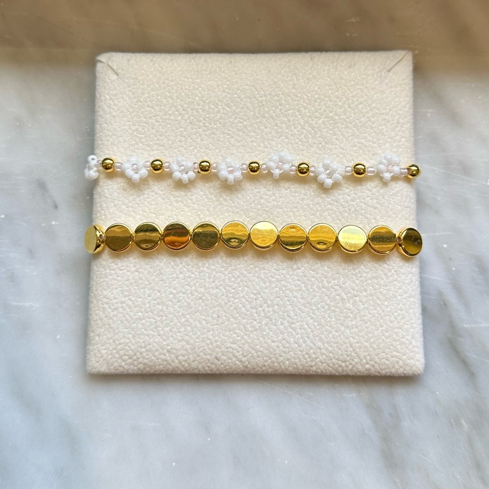 Two Handmade Flower Bead Bracelet